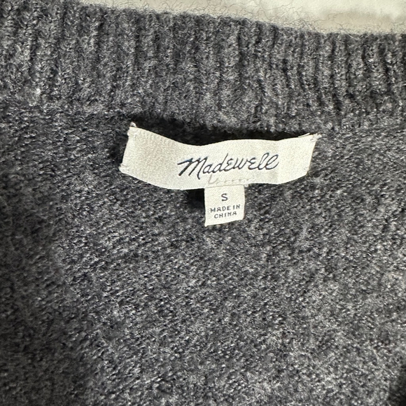 Madewell Dashwood Scandi Wool Blend Sweater Balloon Sleeve V Neck Dark Grey S - Picture 12 of 13